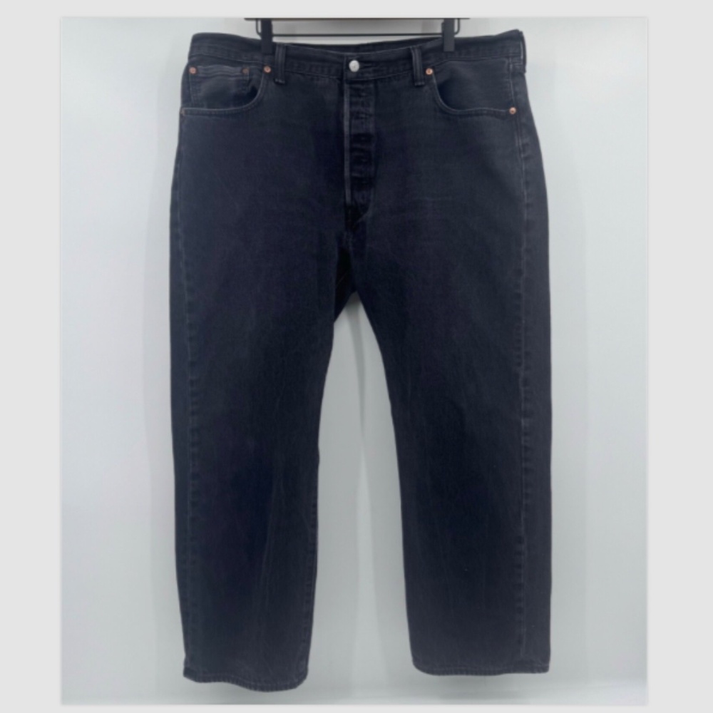 Levis 501 Jeans Men *42x30 Black Faded Button Fly Straight Leg Denim Cotton Mid